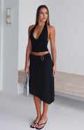 Trending Sending My Love Asymmetric Midi Skirt Black