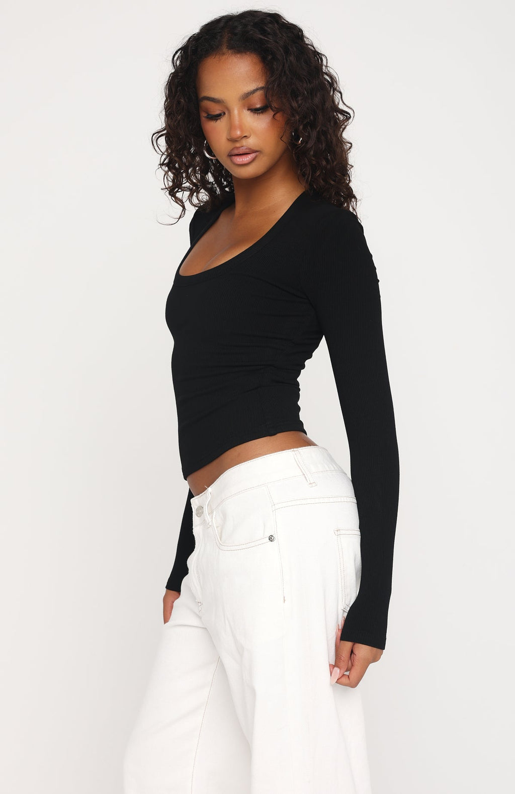 Trending Serenade Her Ribbed Long Sleeve Top Black
