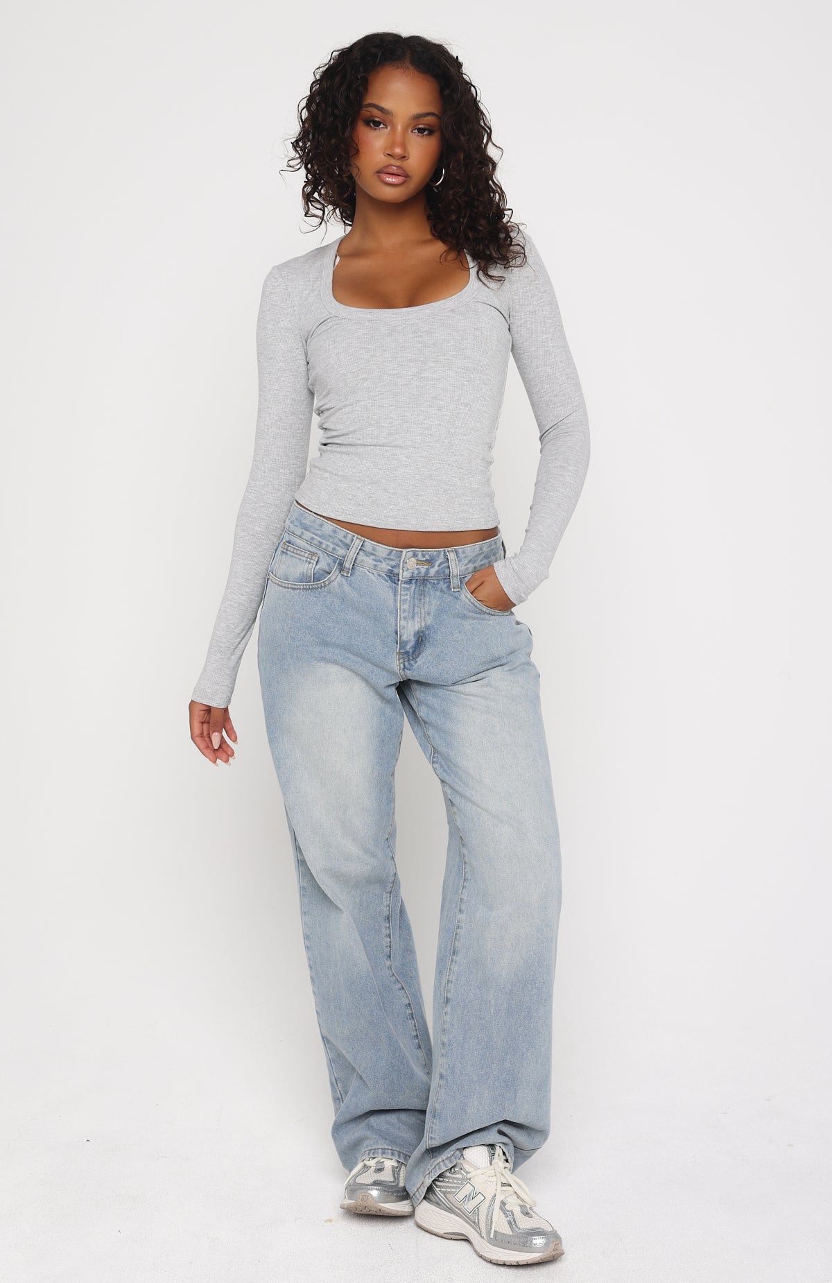 Trending Serenade Her Ribbed Long Sleeve Top Light Grey Marle