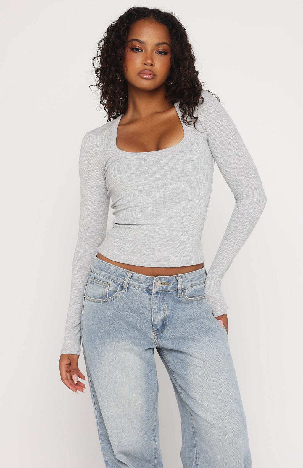 Trending Serenade Her Ribbed Long Sleeve Top Light Grey Marle