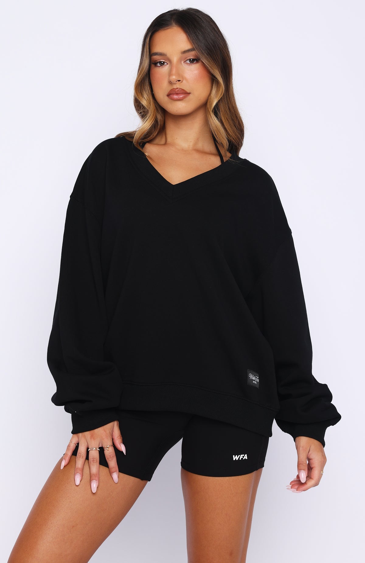 Trending Shutting It Down V Neck Oversized Sweater Black