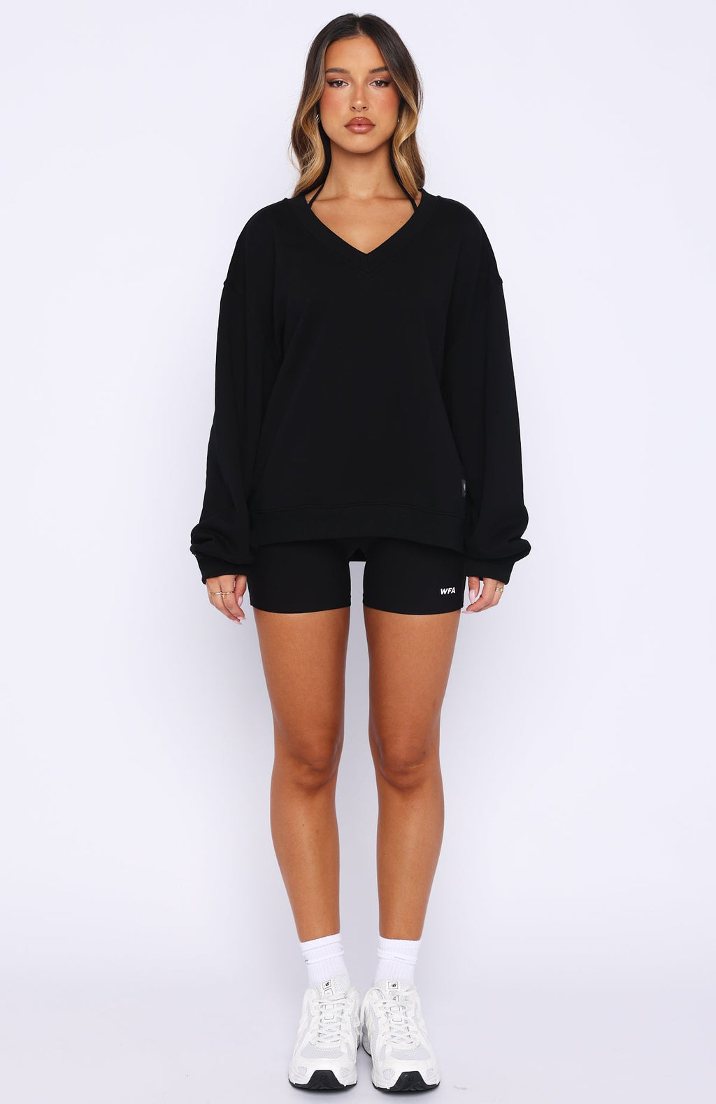 Trending Shutting It Down V Neck Oversized Sweater Black
