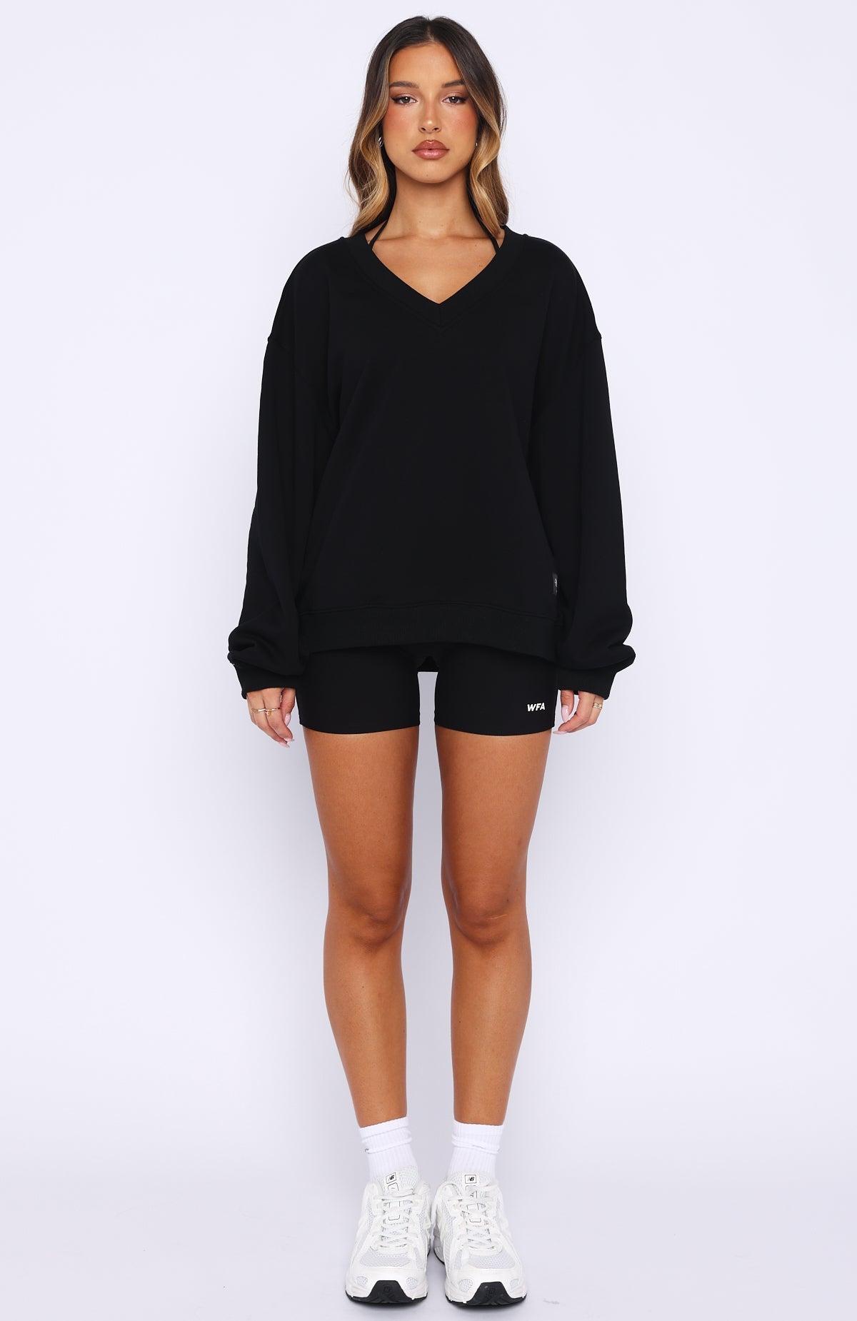 Trending Shutting It Down V Neck Oversized Sweater Black