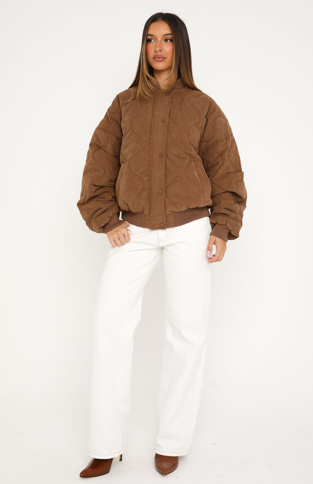 Trending Soft Love Bomber Jacket Mocha