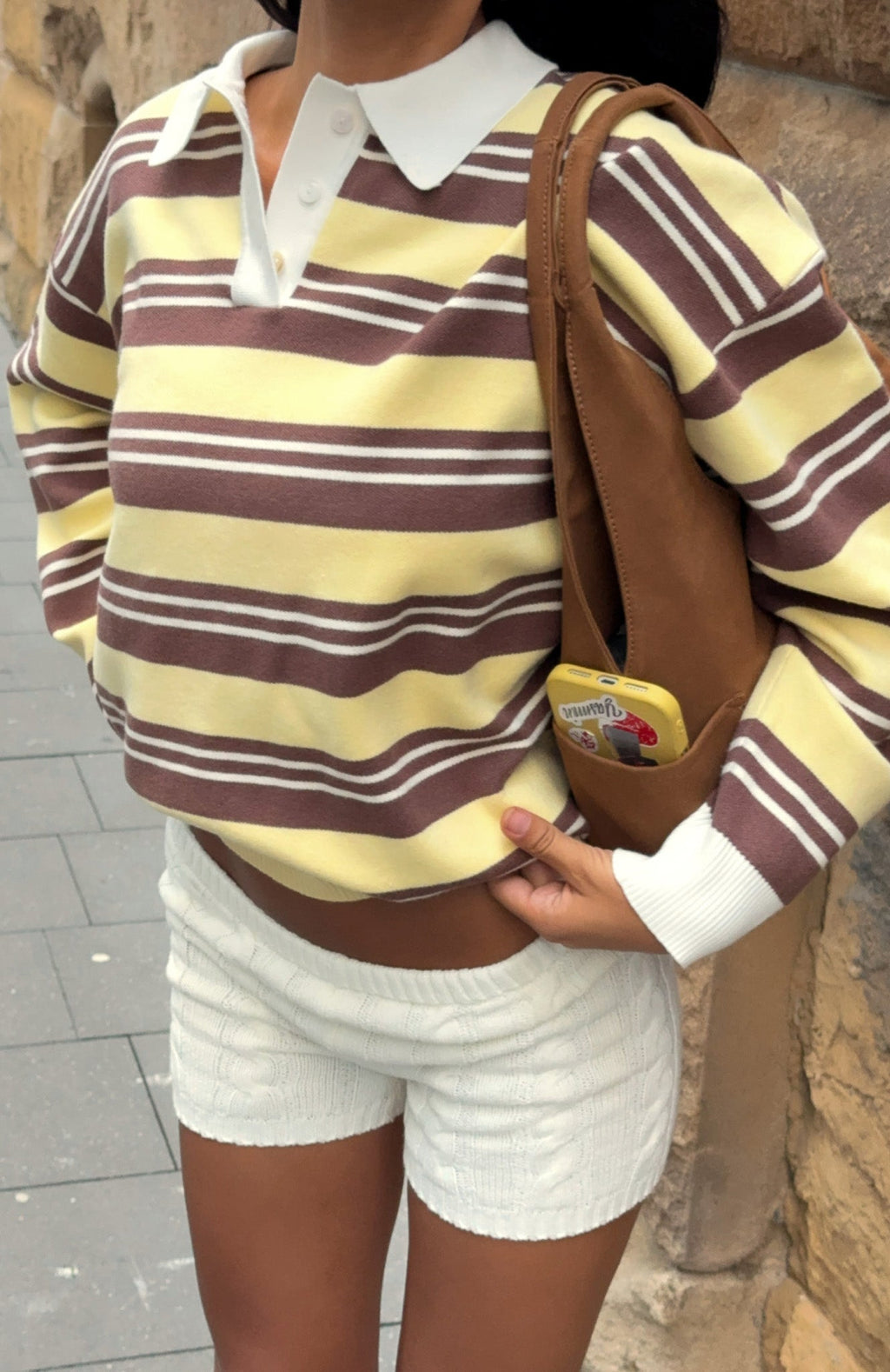 Trending Soft Rewind Knit Sweater Honeycomb Choc Stripe