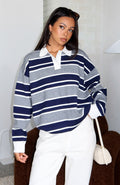 Trending Soft Rewind Knit Sweater Navy Drift Stripe