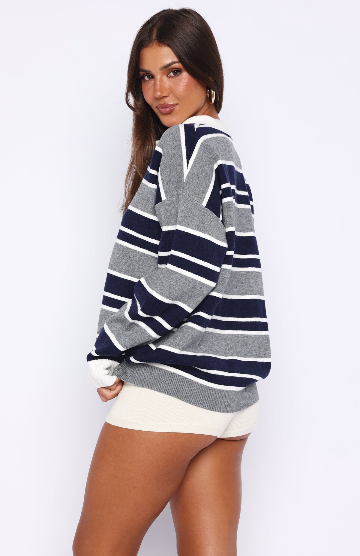 Trending Soft Rewind Knit Sweater Navy Drift Stripe