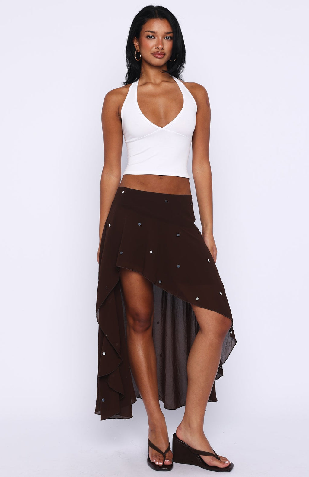 Trending Starry Eyed Sequin Midi Skirt Chocolate