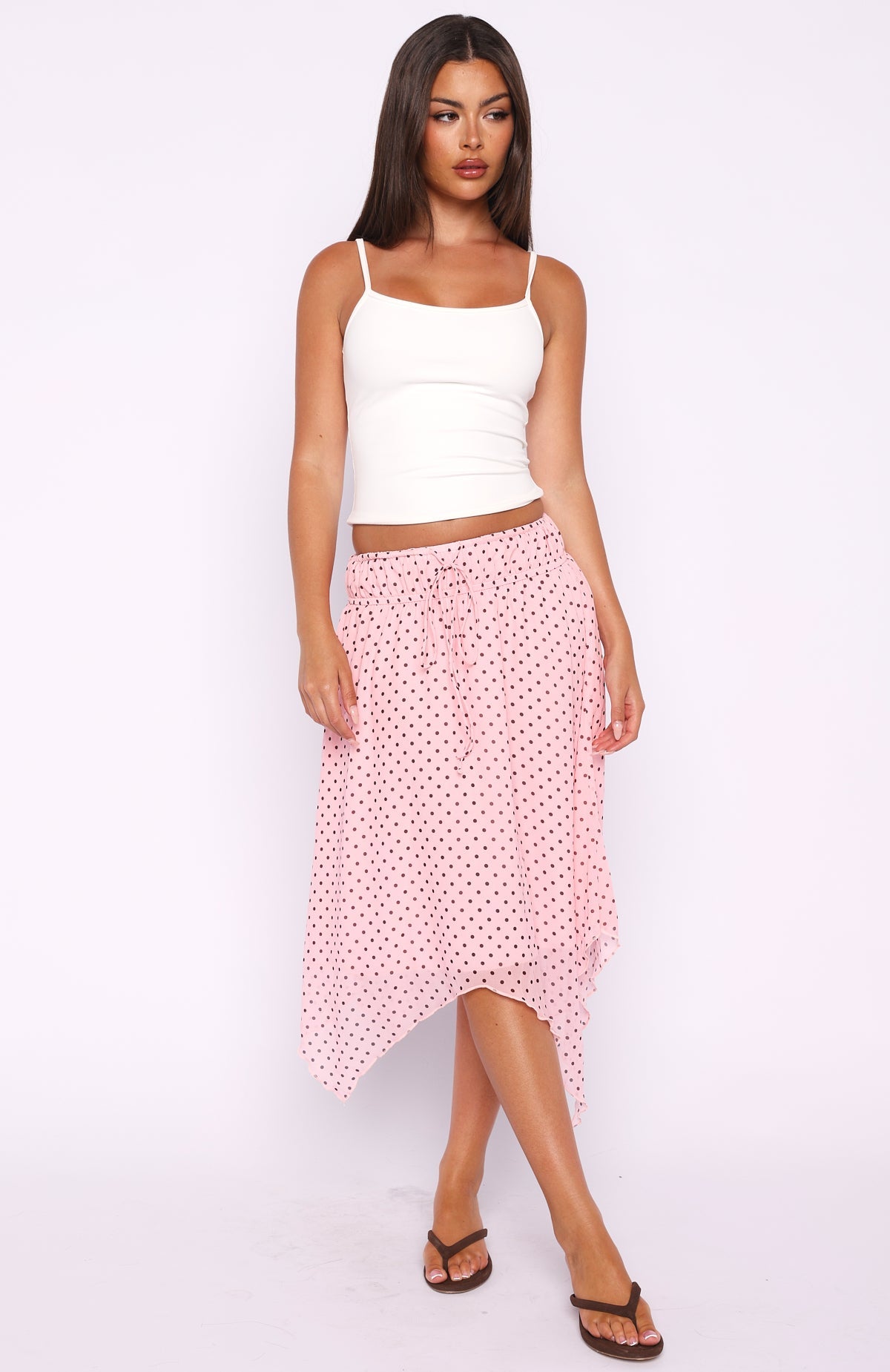 Trending Static Soul Midi Skirt Pink Polka Dot