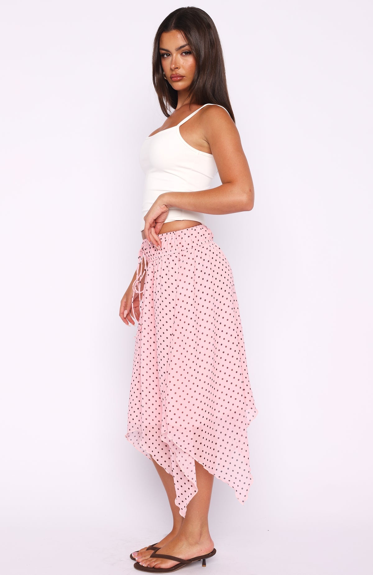 Trending Static Soul Midi Skirt Pink Polka Dot