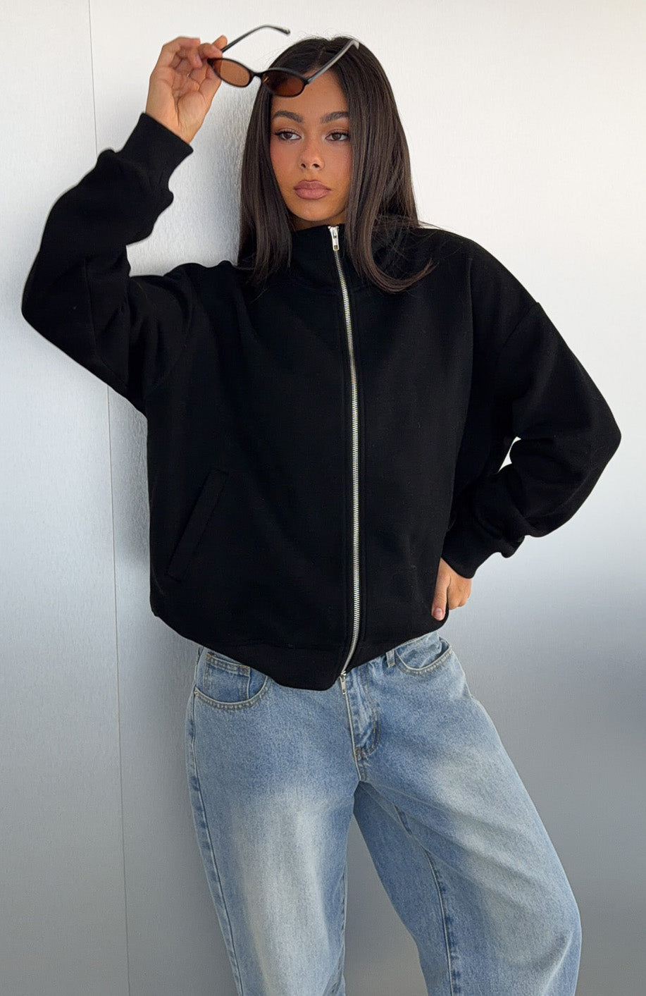 Trending Such A Dream Oversized Zip Front Funnel Neck Jacket Black