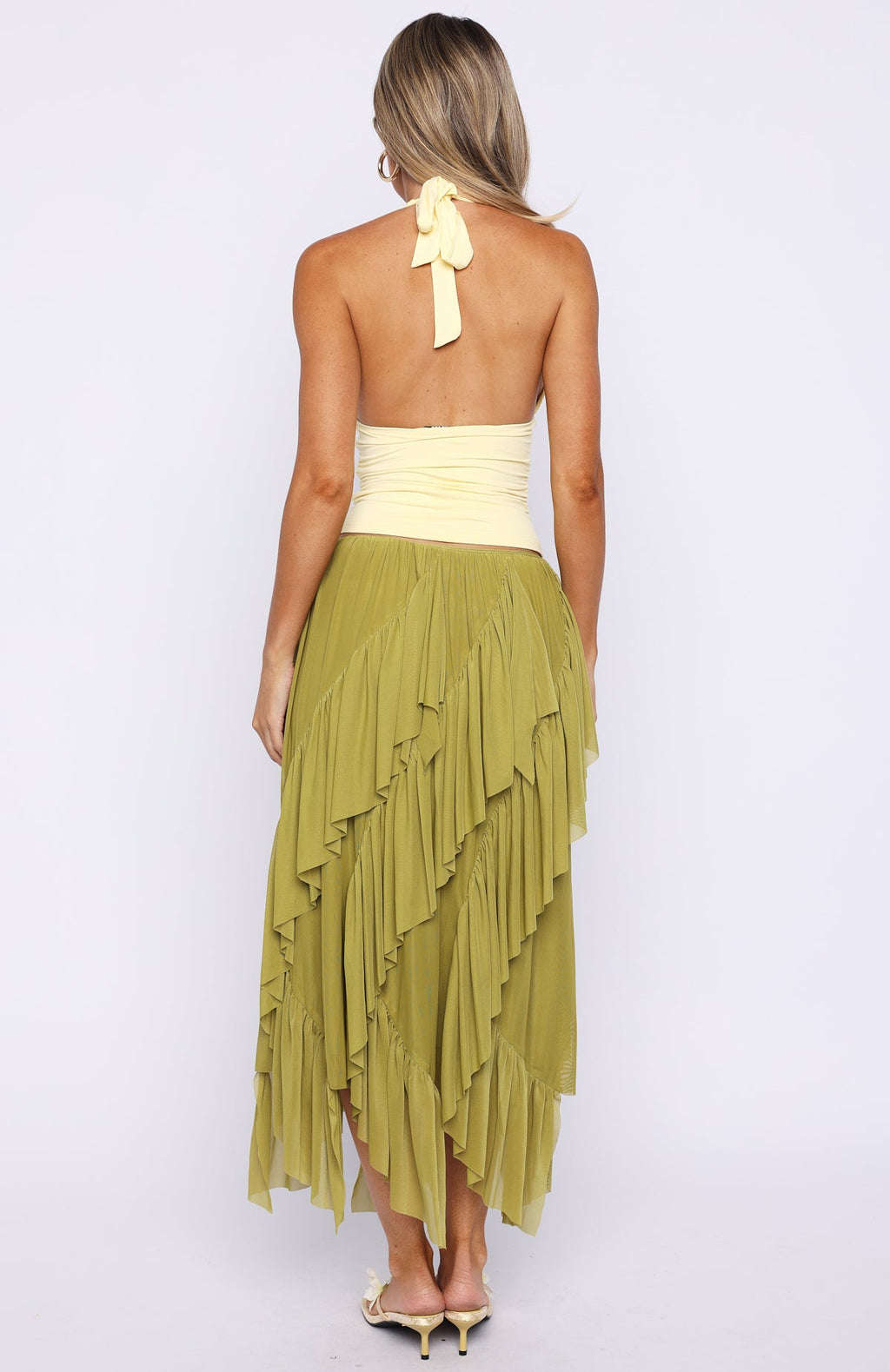 Trending Sunset Strolls Midi Skirt Matcha