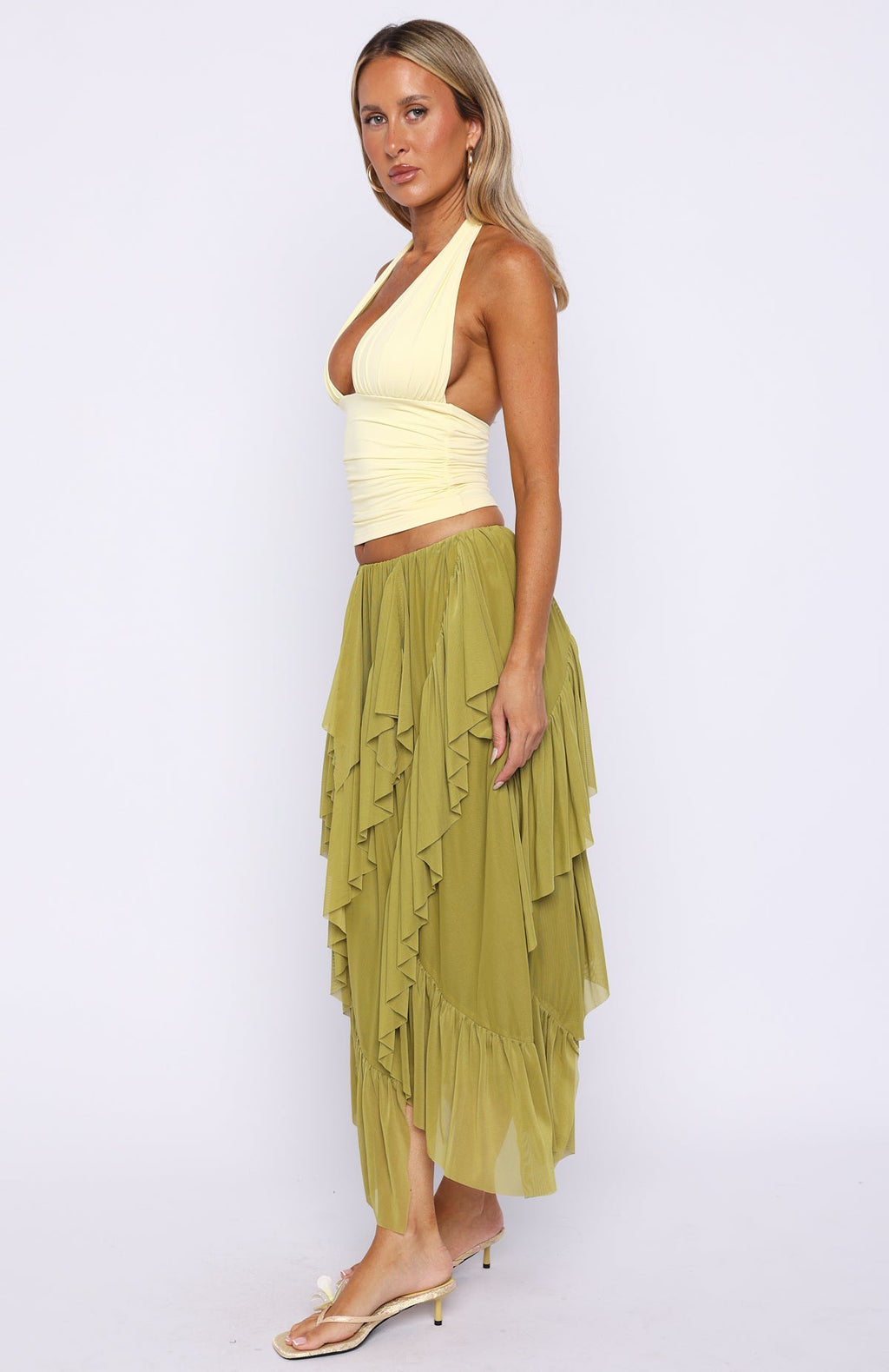 Trending Sunset Strolls Midi Skirt Matcha