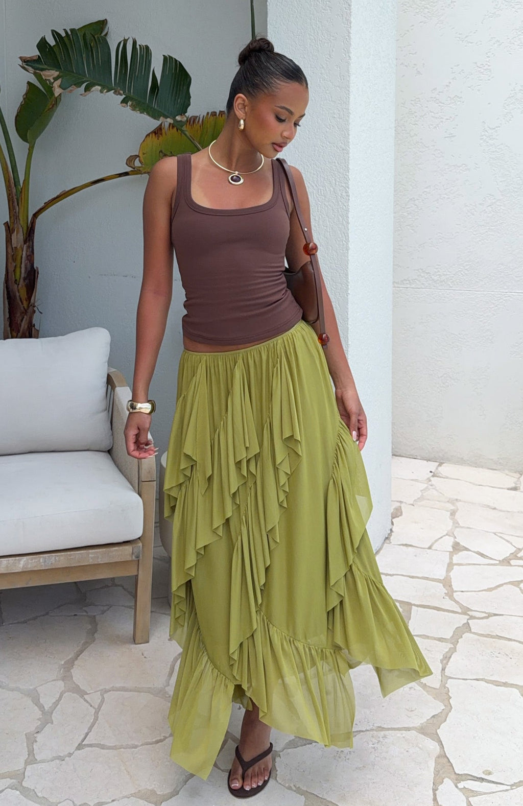 Trending Sunset Strolls Midi Skirt Matcha