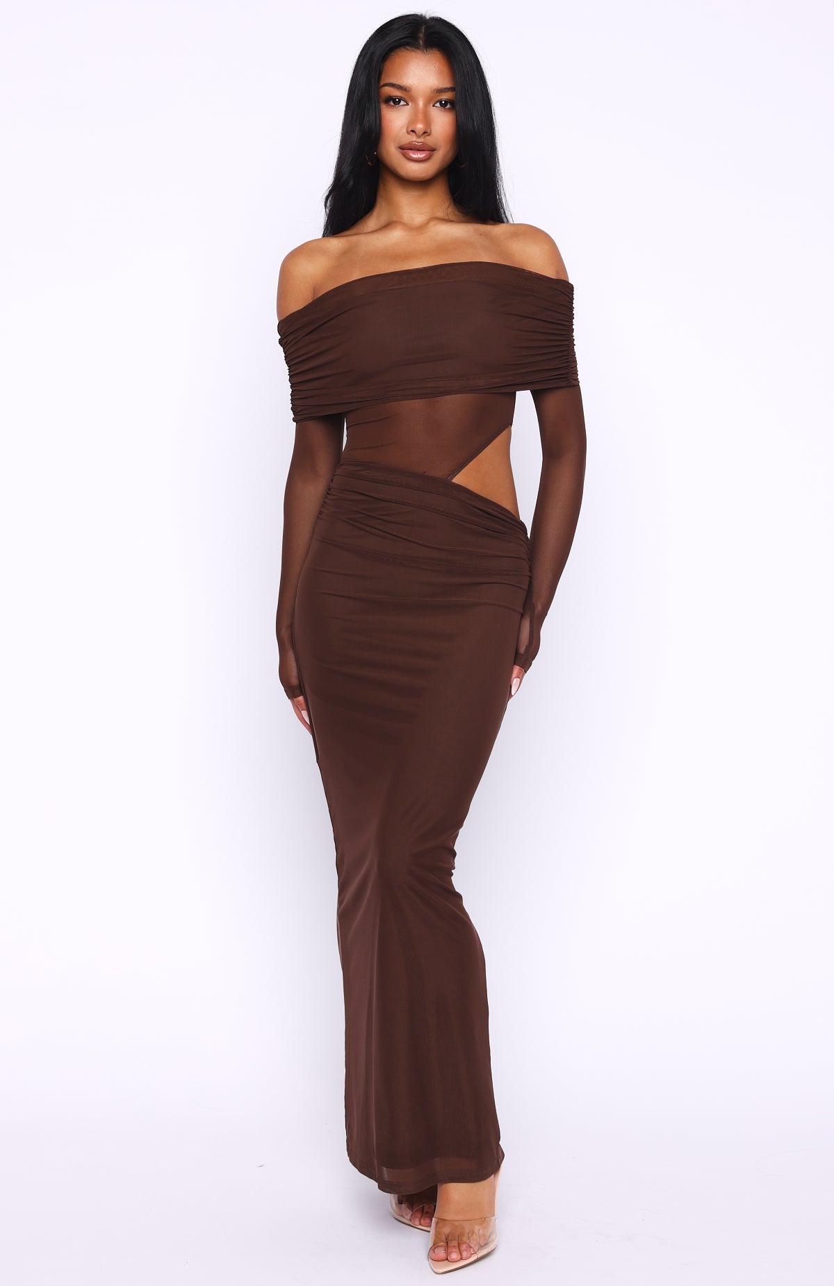 Trending Take Another Look Long Sleeve Maxi Dress Chocolate