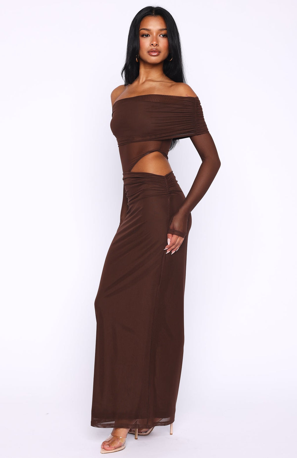 Trending Take Another Look Long Sleeve Maxi Dress Chocolate