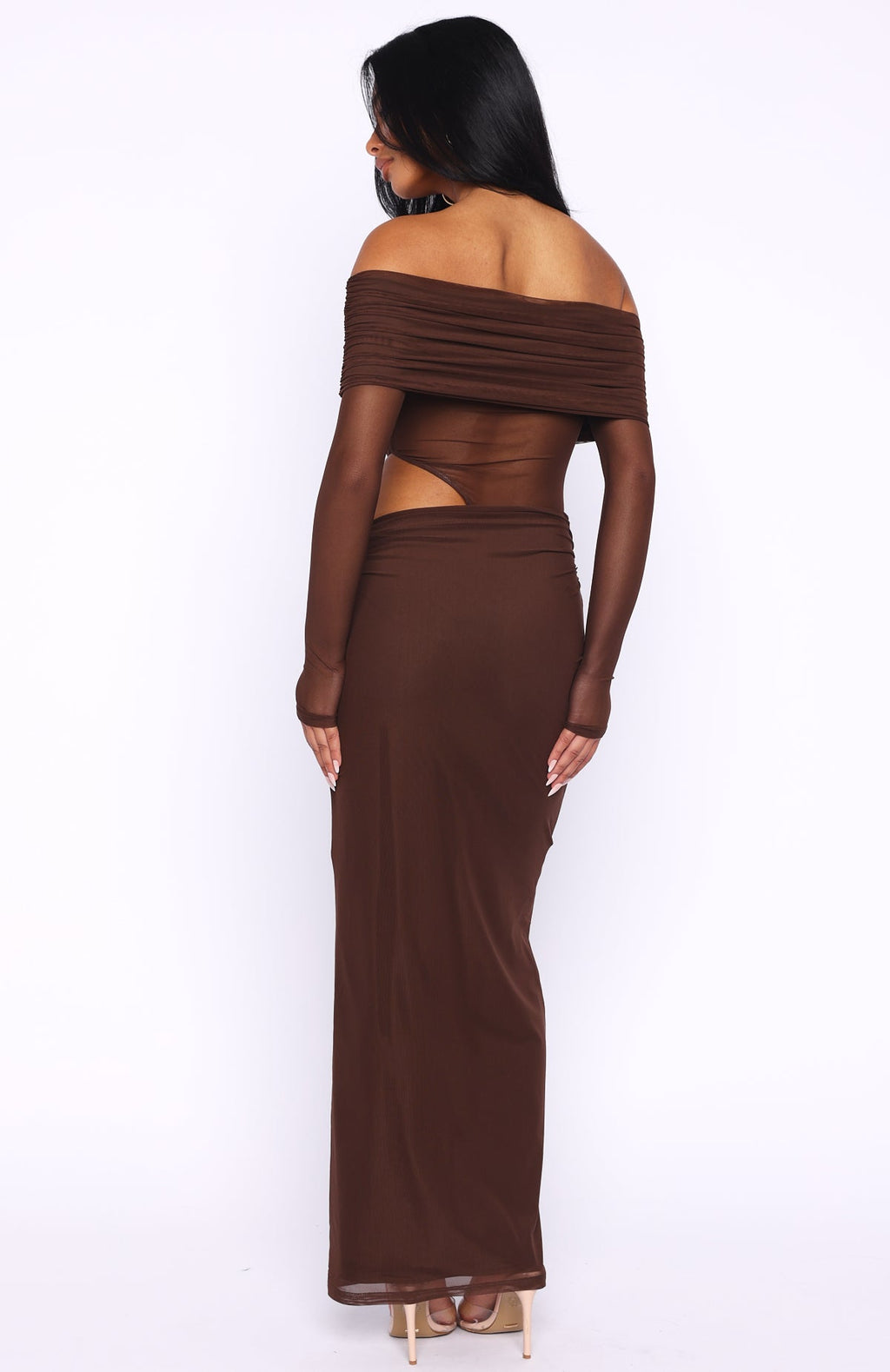 Trending Take Another Look Long Sleeve Maxi Dress Chocolate
