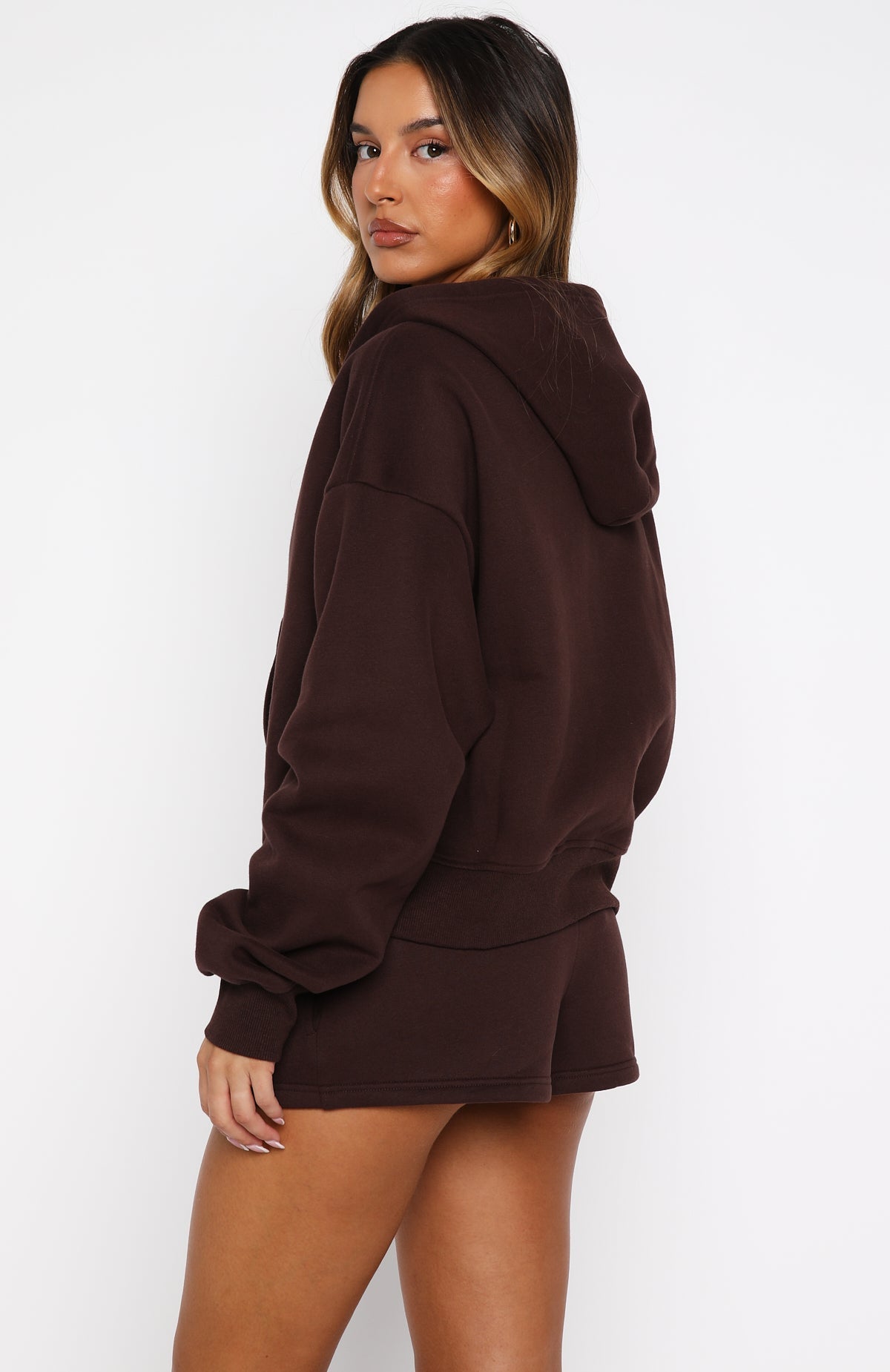 Trending Test Drive Boxy Zip Front Hoodie Chocolate