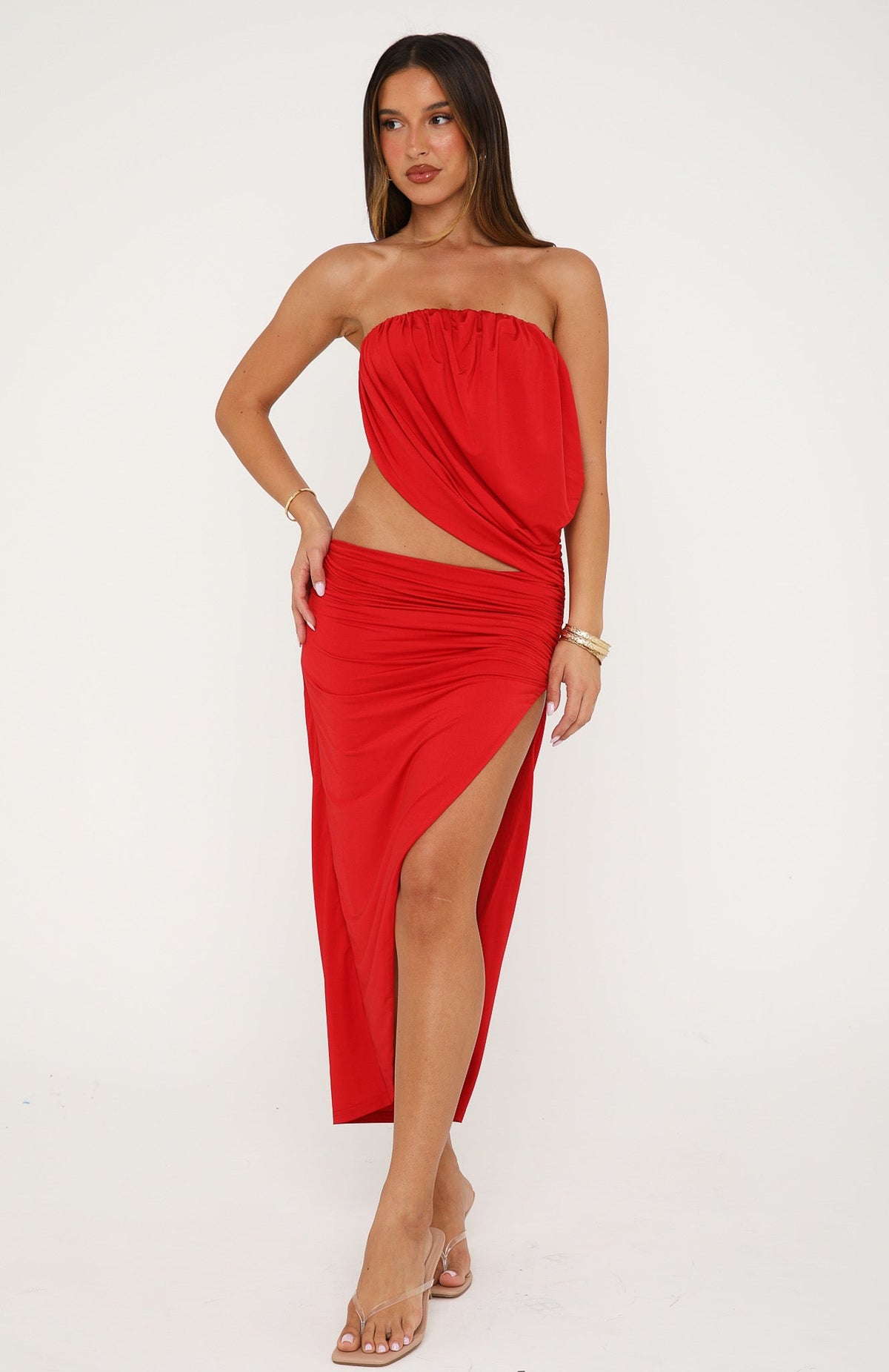 Trending The Romantic Strapless Midi Dress Ruby