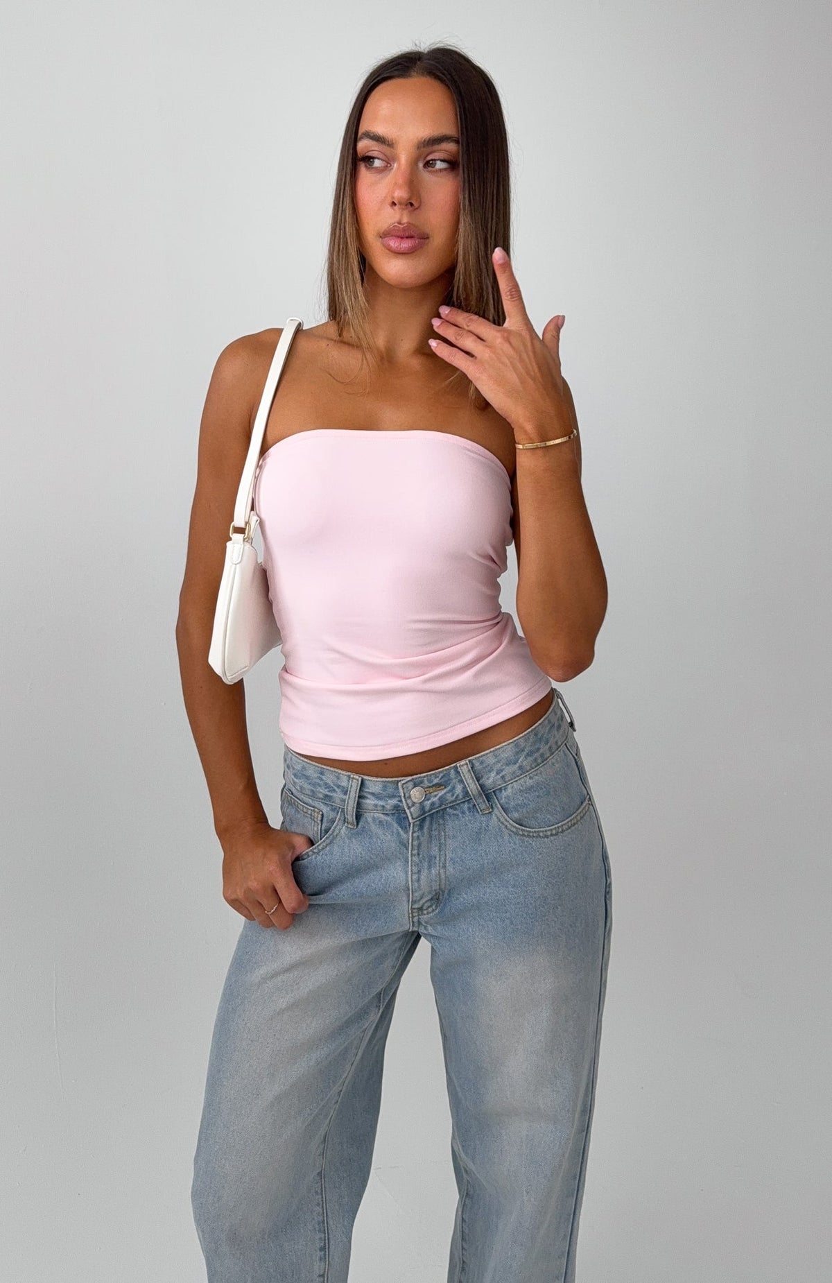 Trending Tiny Drama Strapless Top Baby Pink