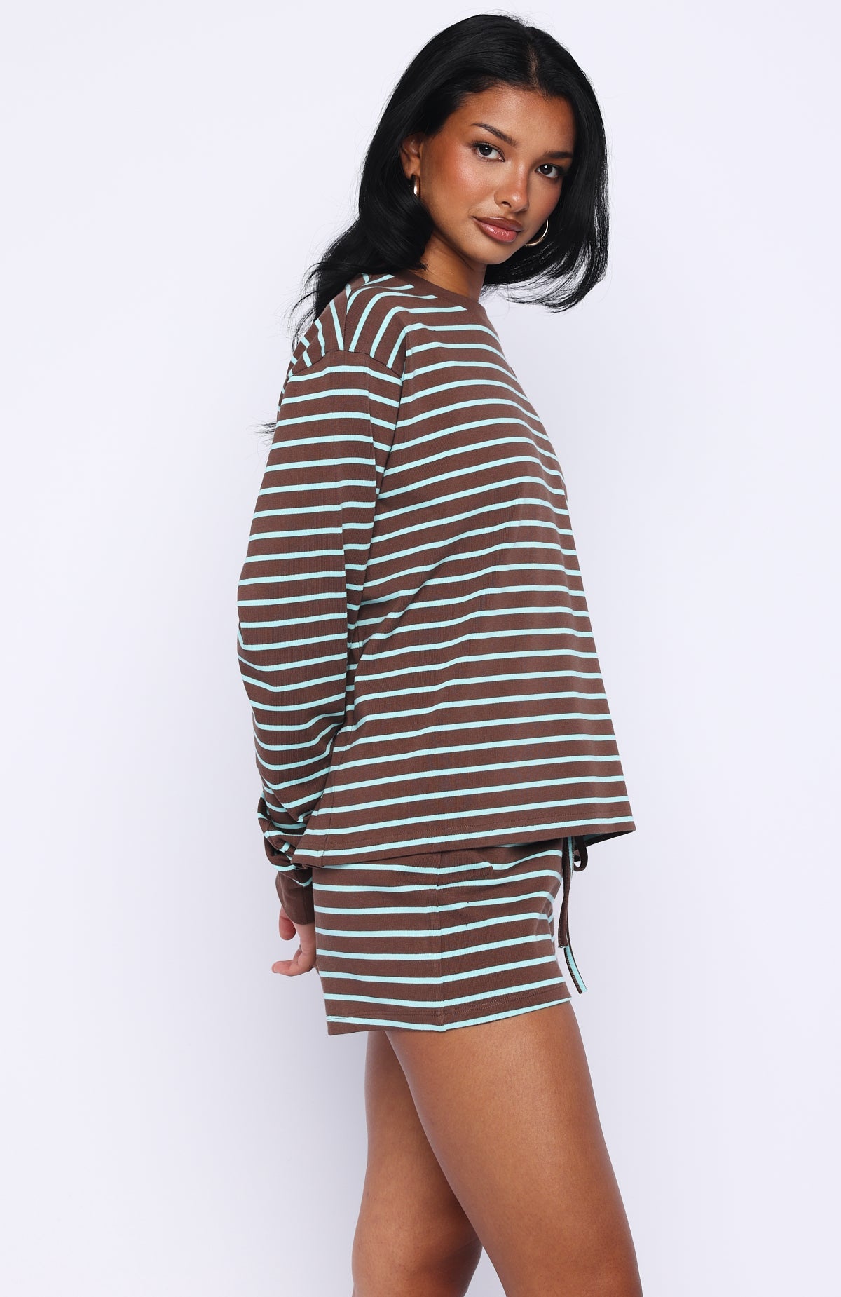 Trending Touchdown Relaxed Shorts ChocolateBlue Stripe