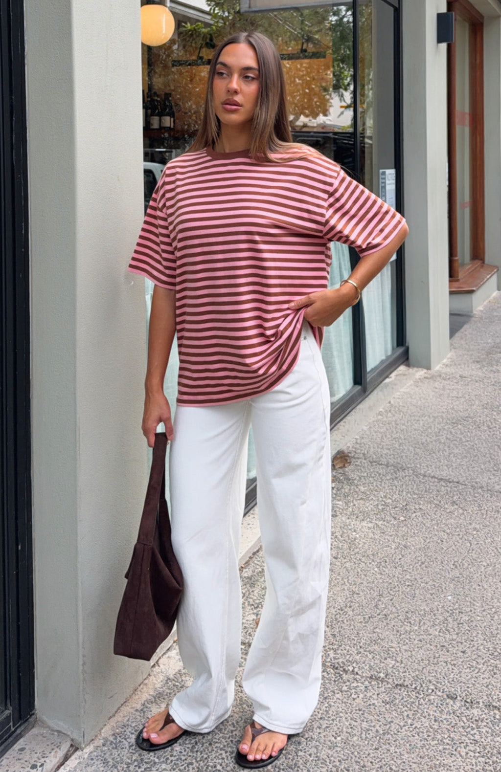 Trending Touchdown Oversized Tee BrownPink Stripe