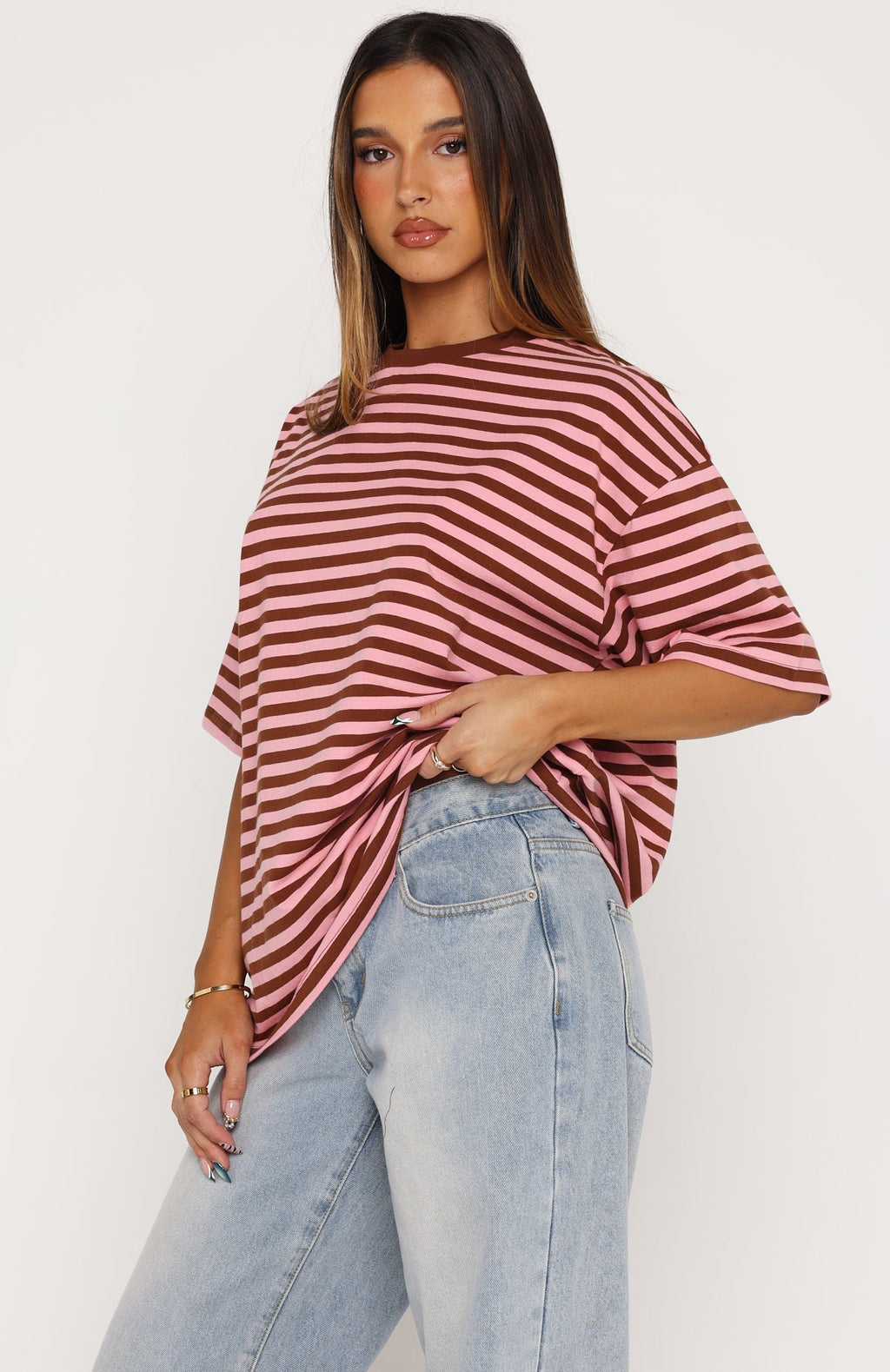 Trending Touchdown Oversized Tee BrownPink Stripe
