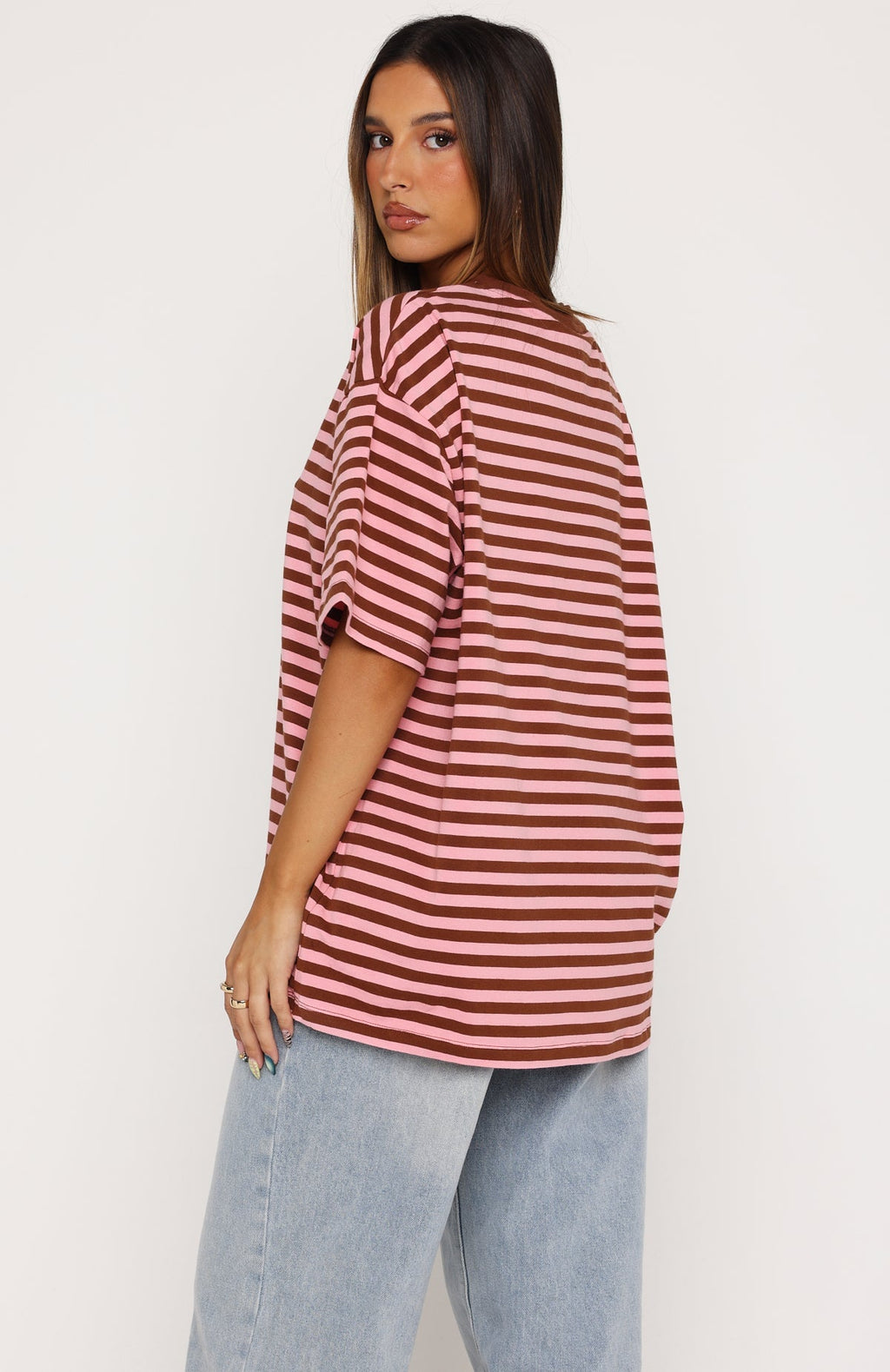 Trending Touchdown Oversized Tee BrownPink Stripe