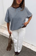 Trending Touchdown Oversized Tee ChocBlue Stripe
