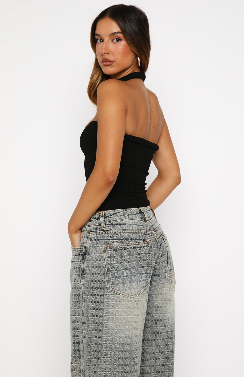 Trending Tropic Dream Halter Top Black