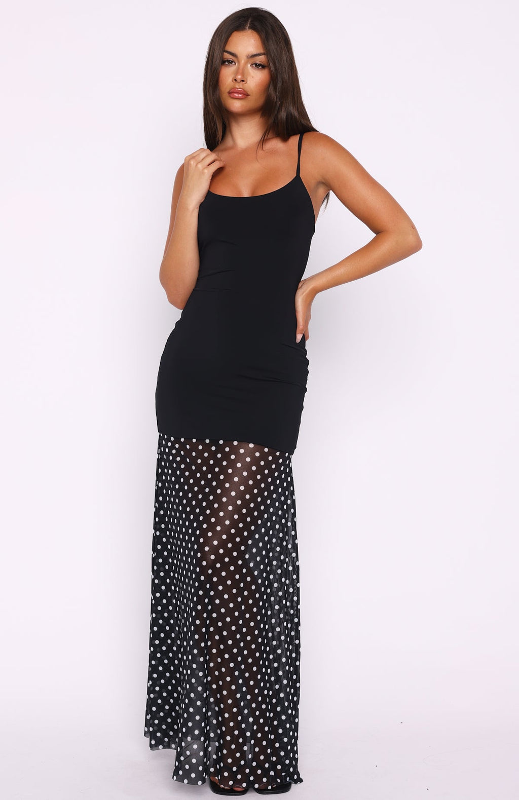 Trending VIP Access Maxi Dress BlackWhite Polka Dot