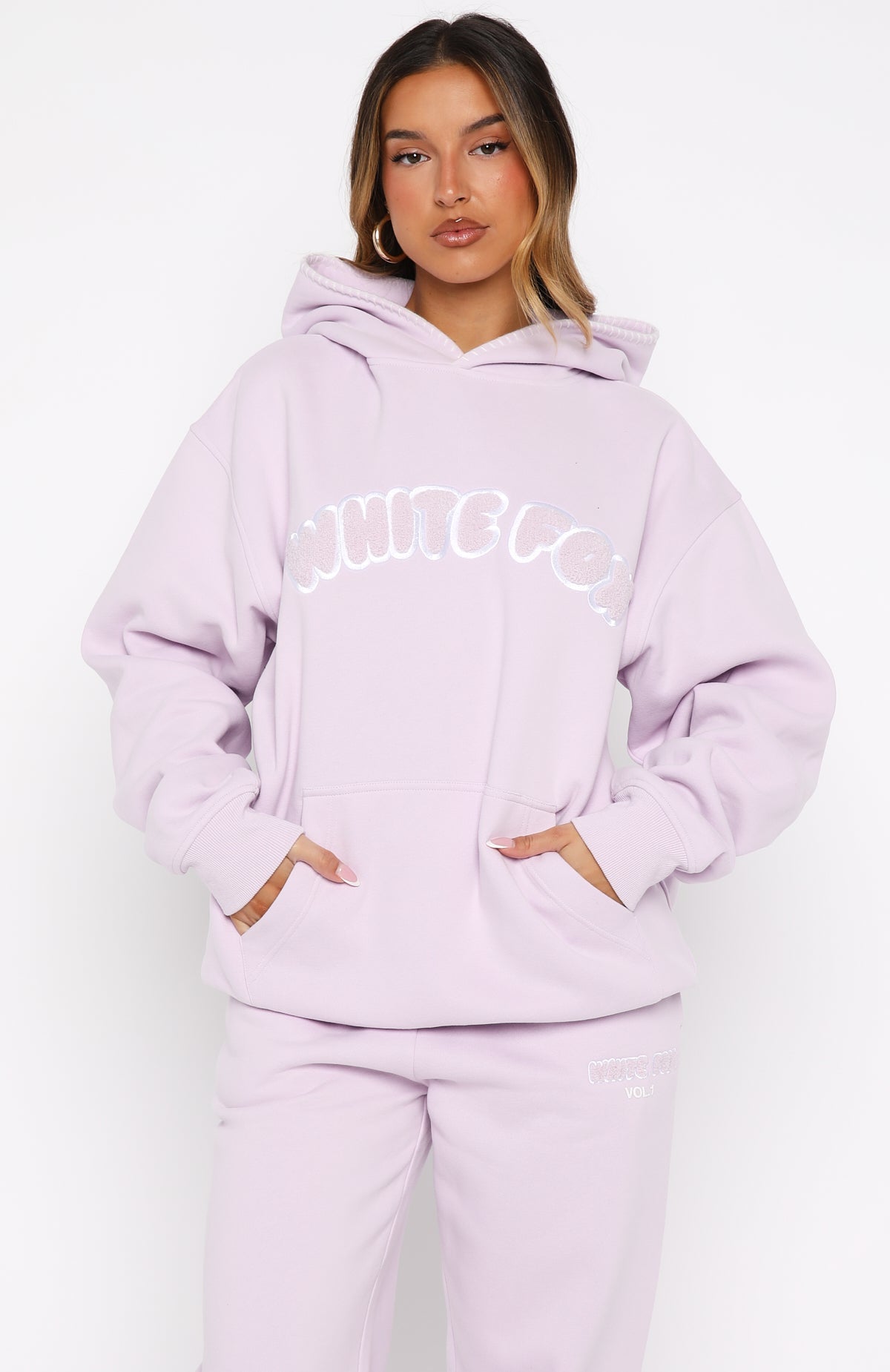 Trending Vol. 1 Front Graphic Oversized Hoodie Lilac