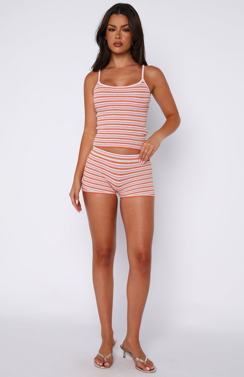 Trending Volume Maxed Knit Booty Shorts Cotton Candy Stripe