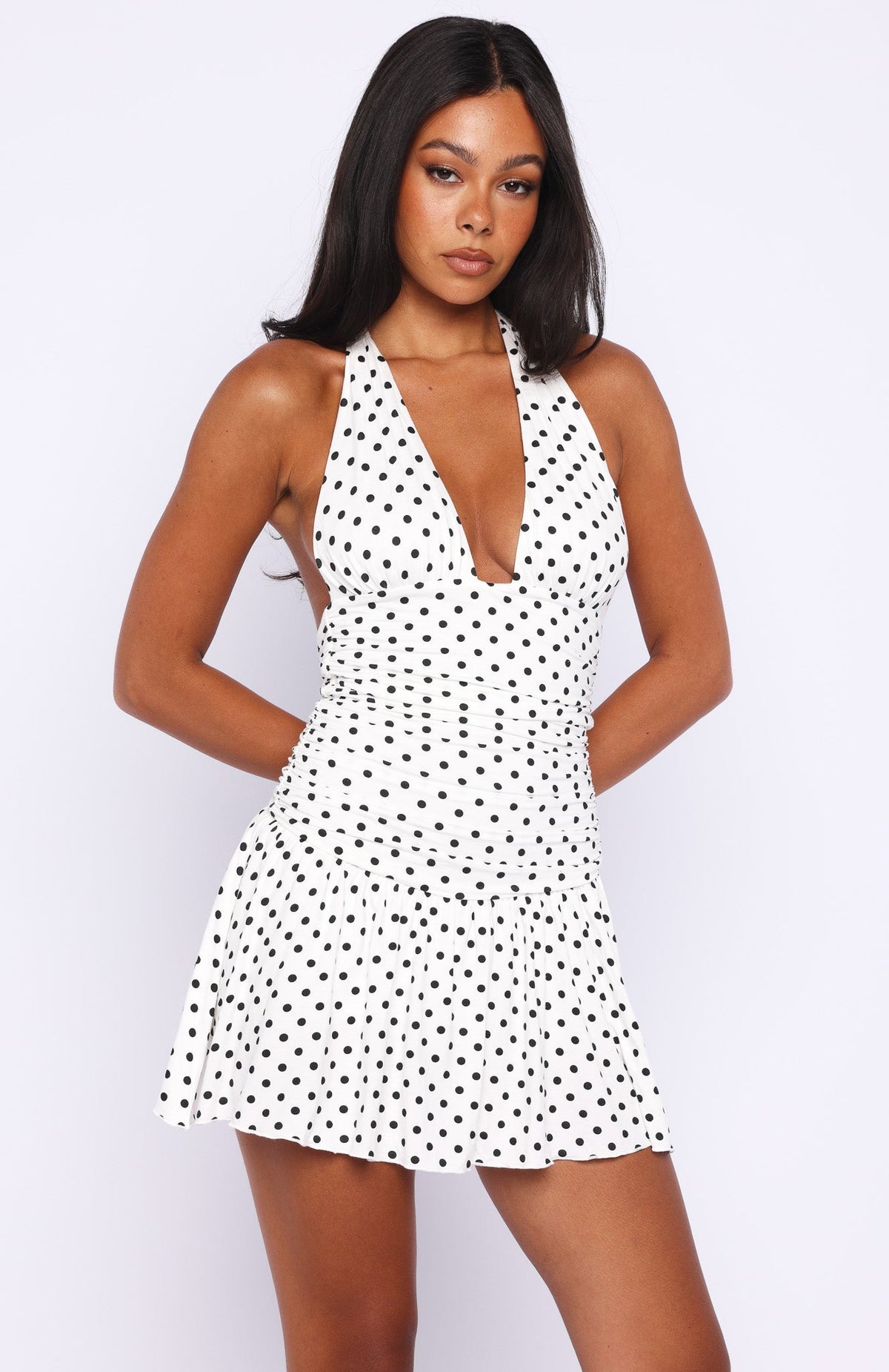 Trending Whispered Dreams Halter Mini Dress WhiteBlack Polka Dot