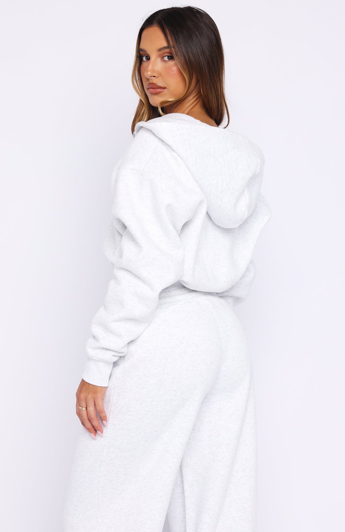 Trending Wishing For It Cropped Cinched Zip Front Hoodie Grey Marle