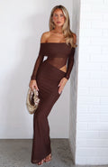 Trending Take Another Look Long Sleeve Maxi Dress Chocolate