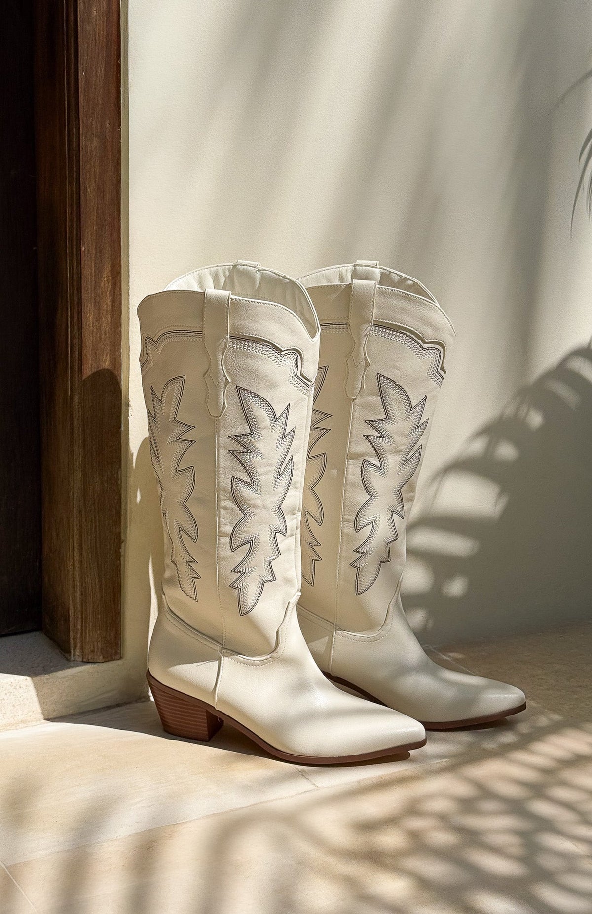 Trending Briar Knee High Cowboy Boots Cream