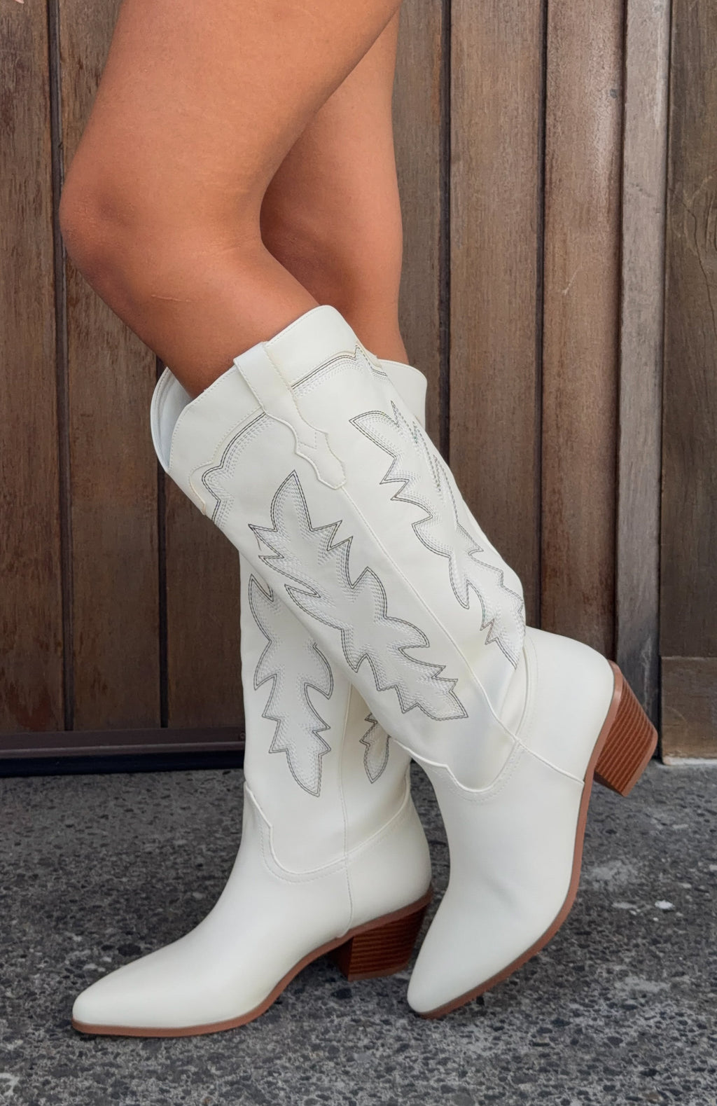 Trending Briar Knee High Cowboy Boots Cream