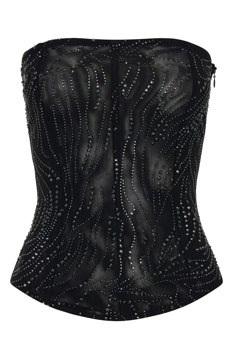 Trending Night Bloom Embellished Bustier Black