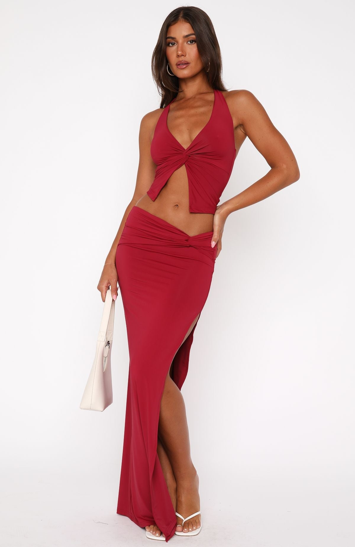 Trending Made You Look Halter Top Burgundy