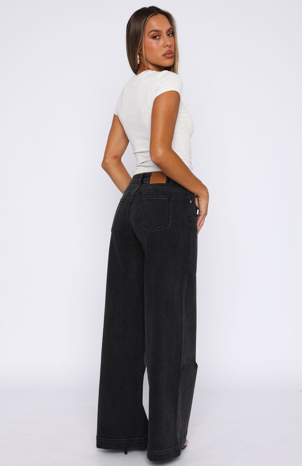 Trending Elena Low Rise Wide Leg Jeans Black Acid Wash