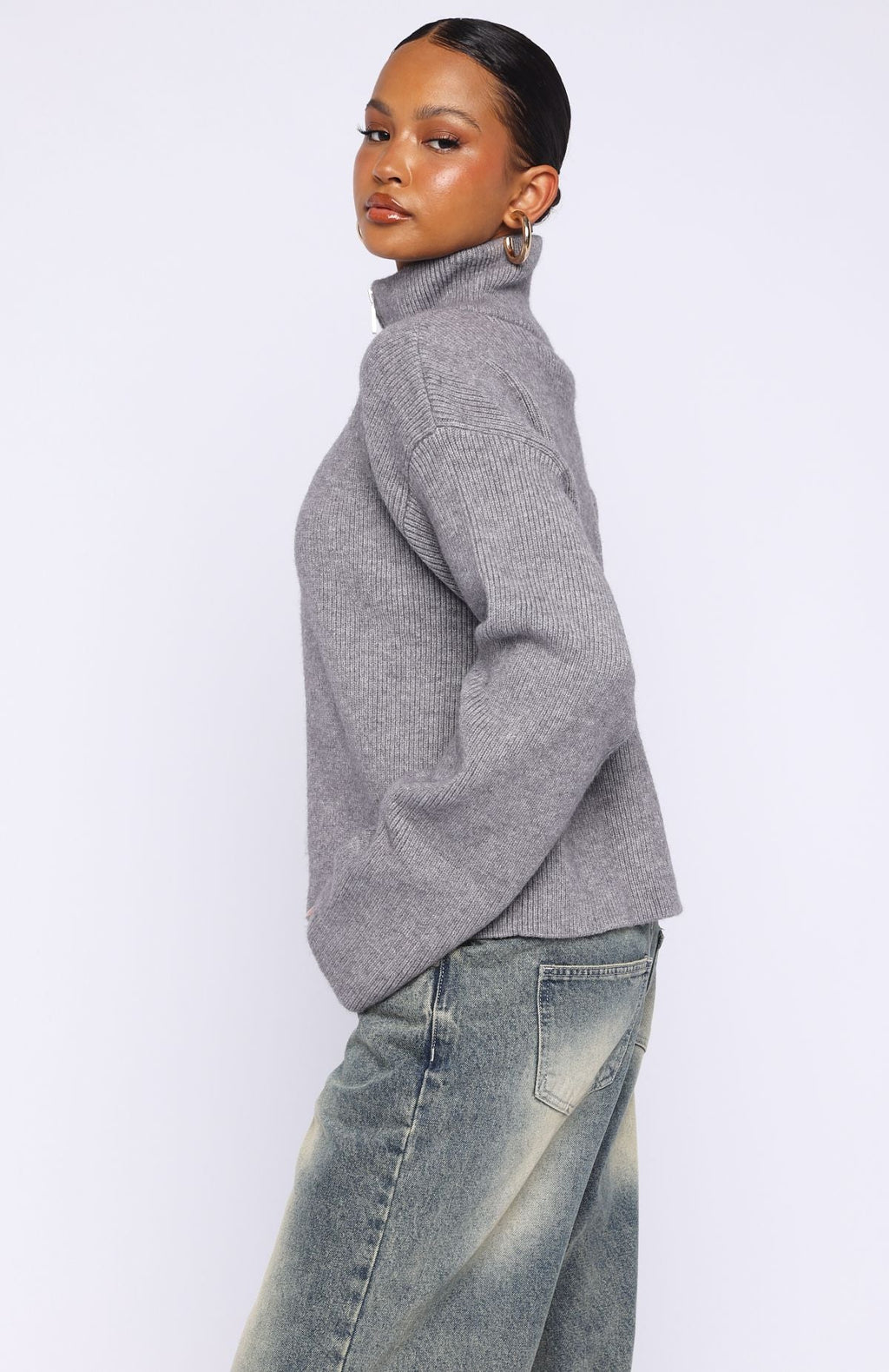 Trending Violetta Zip Knit Cardigan Smokey Grey
