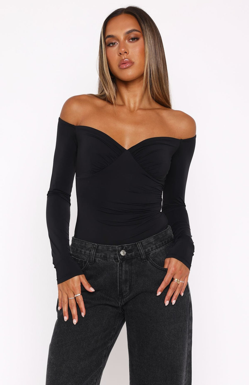 Trending Your Muse Long Sleeve Bodysuit Black