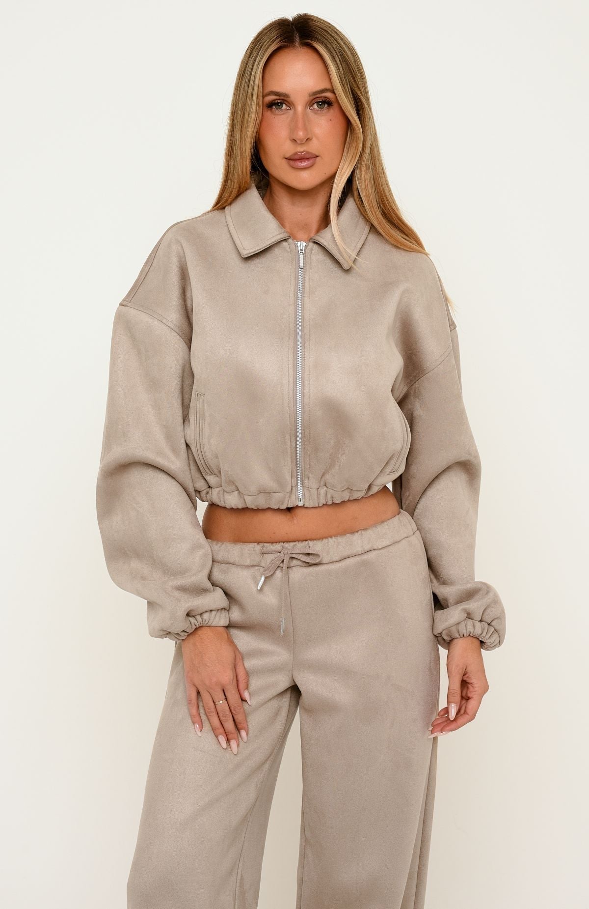 Trending Isolda Faux Suede Bomber Jacket Sand