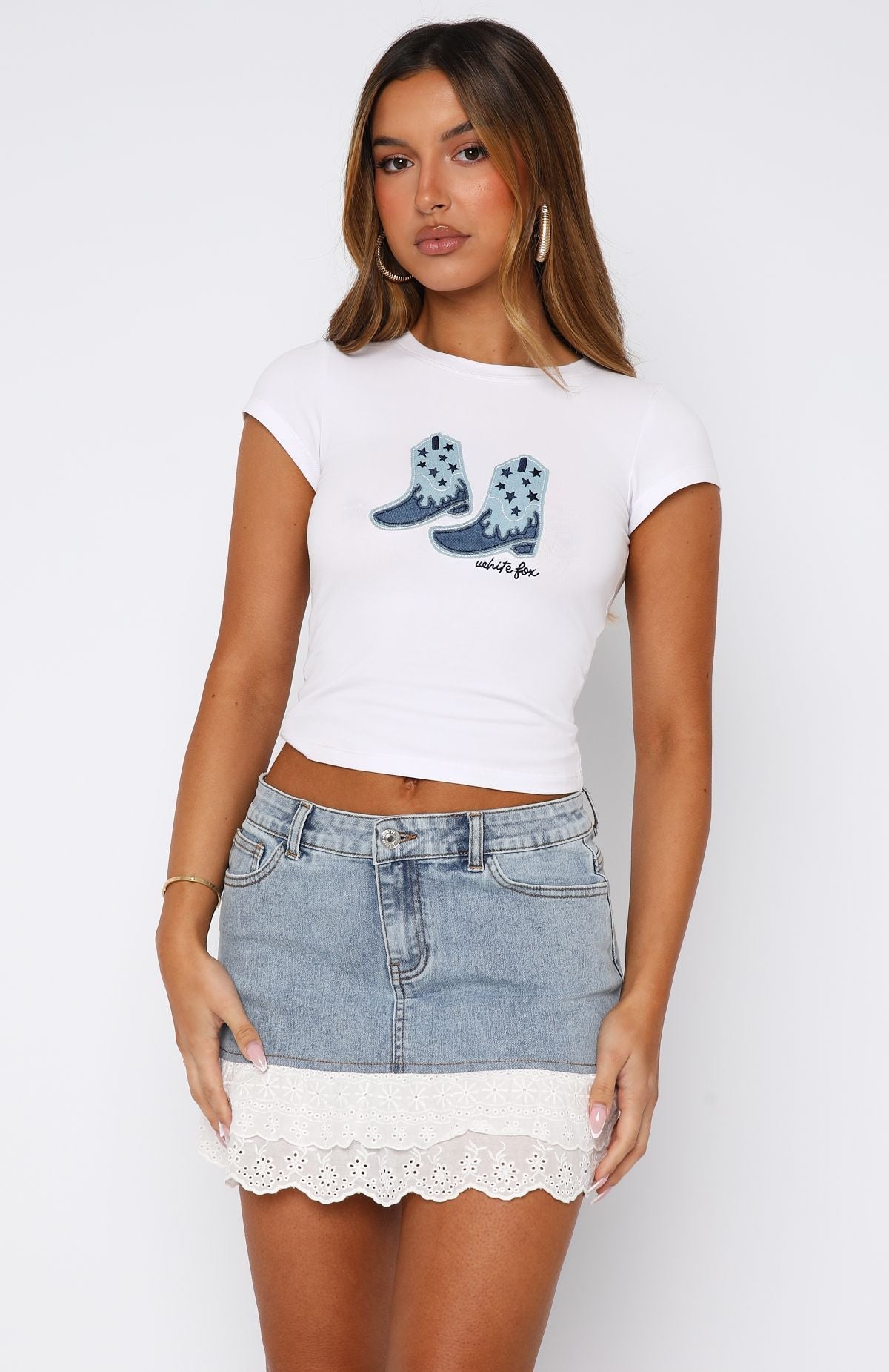 Trending Run It Up Frill Denim Mini Skirt Light Blue Wash
