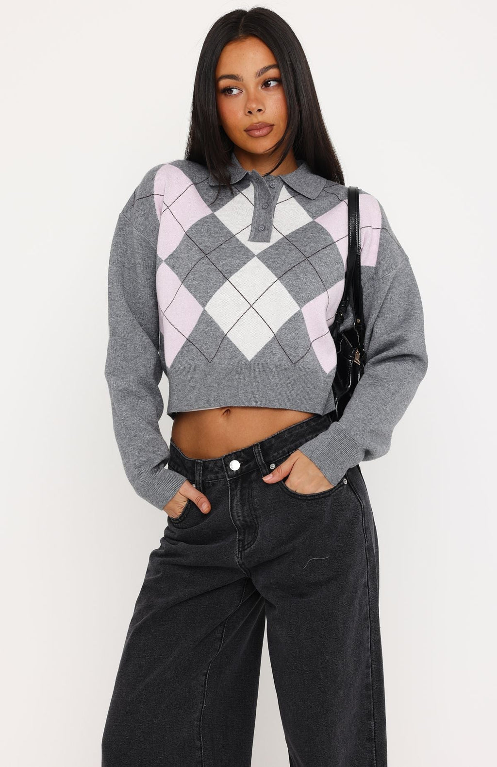 Trending Cinzia Argyle Knit Sweater Rose Winter
