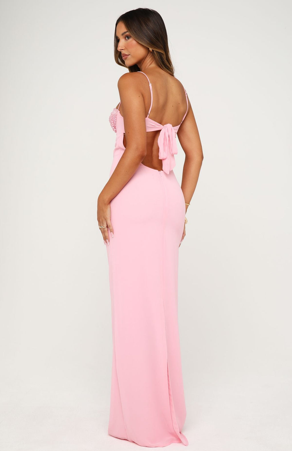 Trending Motel Mermaid Beaded Maxi Dress Candy Pink
