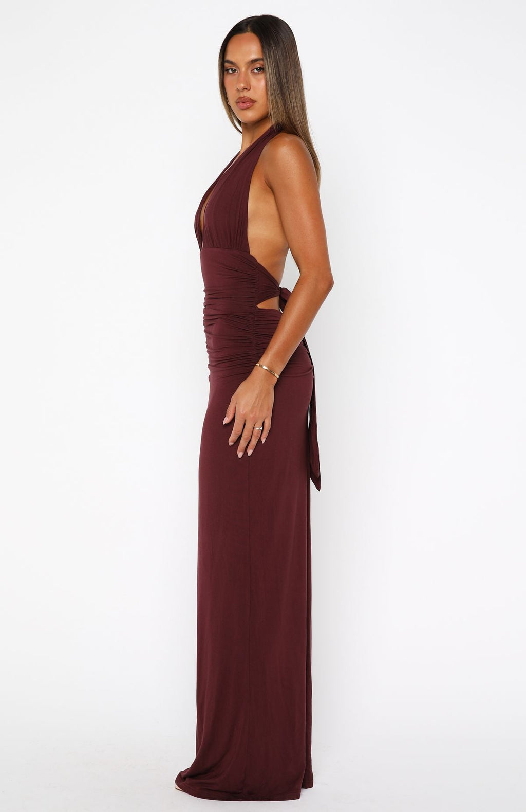 Trending Say What You Feel Halter Maxi Dress Burgundy